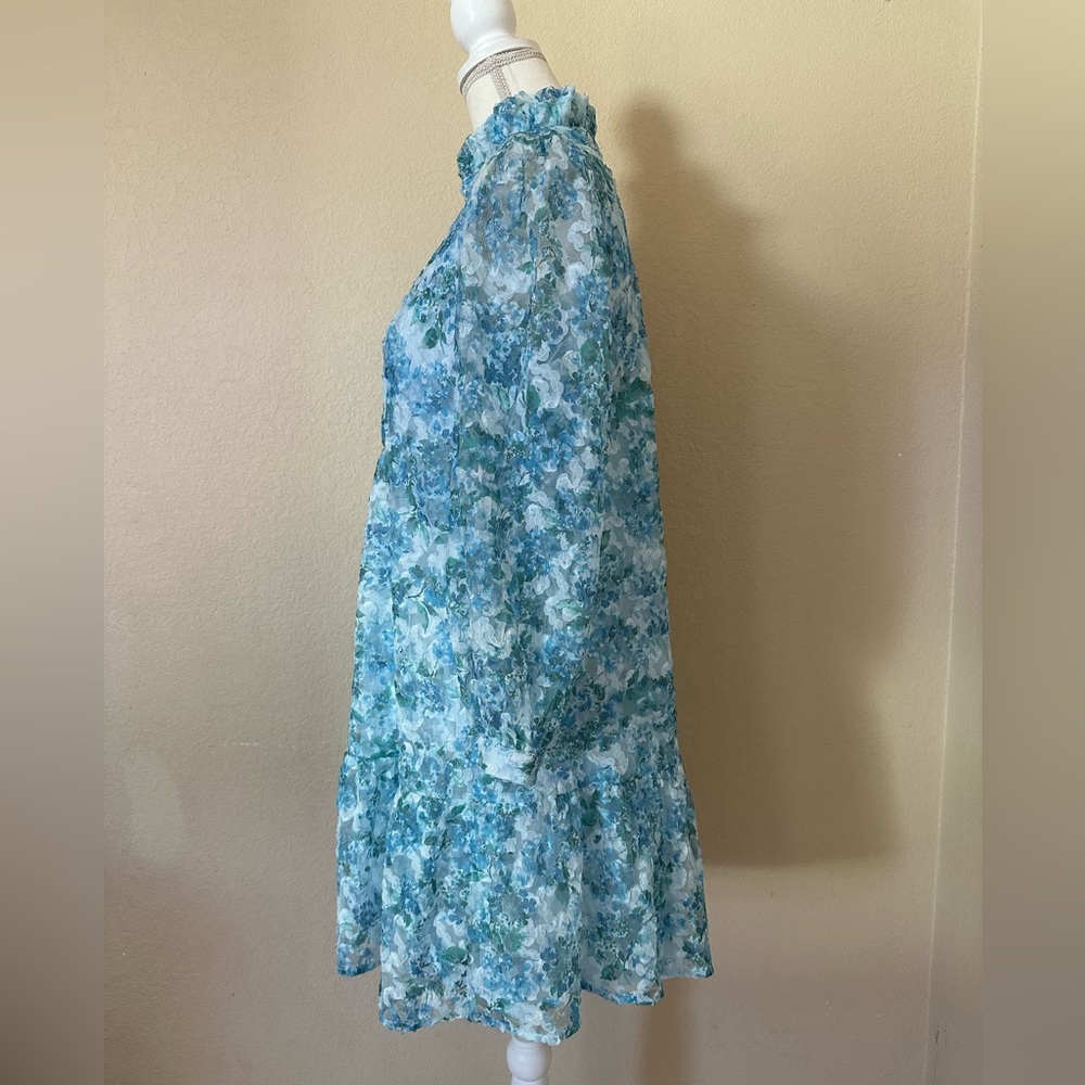 Tuckernuck Water's Edge Hydrangea Organza Palmerston Mini Dress Long Sleeve M - Picture 7 of 15